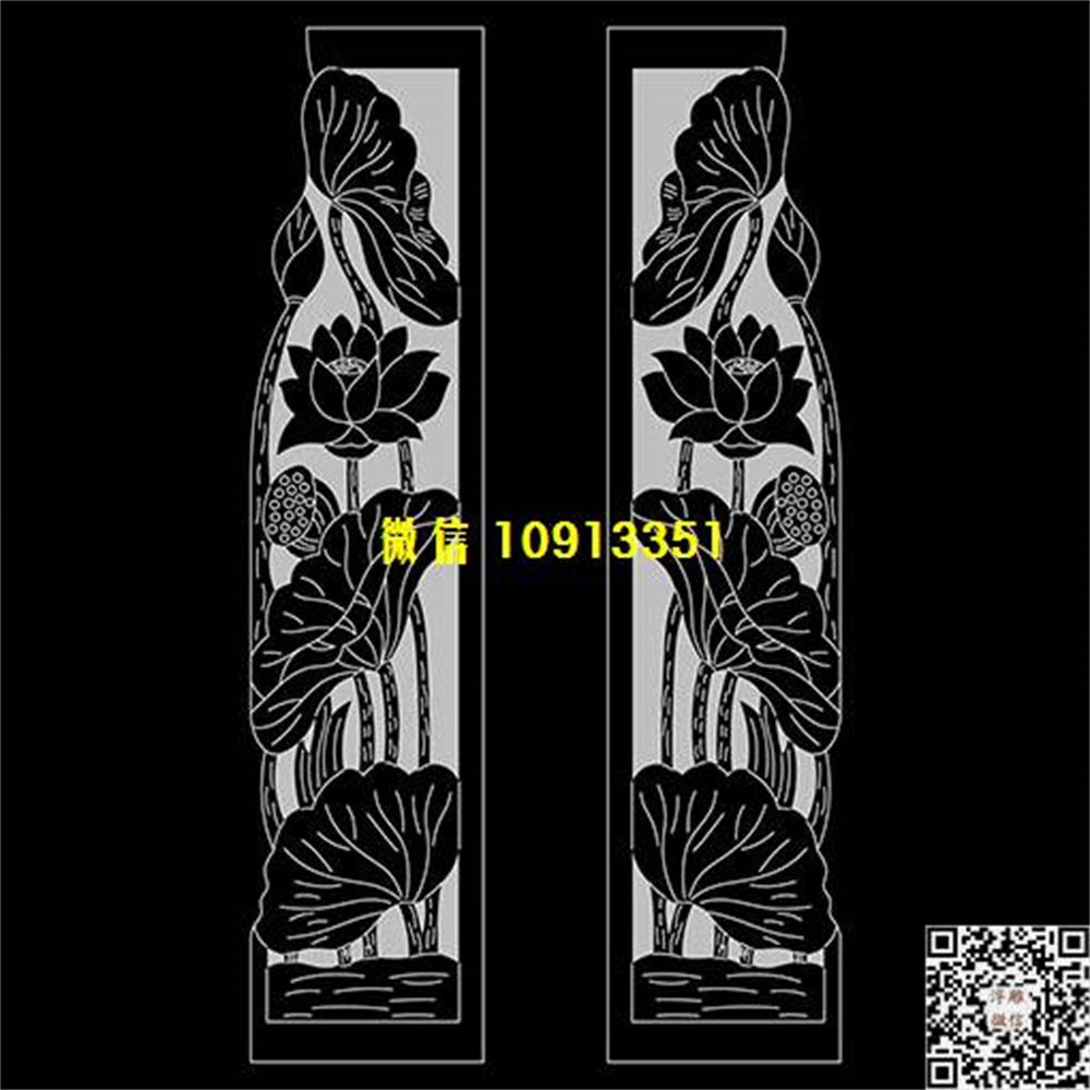 精雕图58荷花抱鼓精雕图线雕图线条图单线铣底图_电脑雕刻plt文泰矢量图精雕图浮雕图